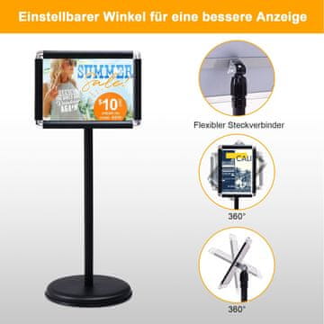 Northix Samostojeći stalak za postere A4 formata, rotirajući za 360°, 83-130 cm
