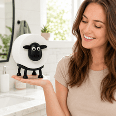 HOME & MARKER® Dekorativni držač rezervne role toaletnog papira, ovčica, bez bušenja i alata, crni ABS dizajn 16 cm | ROLLSHEEP