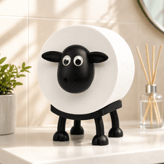 HOME & MARKER® Dekorativni držač rezervne role toaletnog papira, ovčica, bez bušenja i alata, crni ABS dizajn 16 cm | ROLLSHEEP