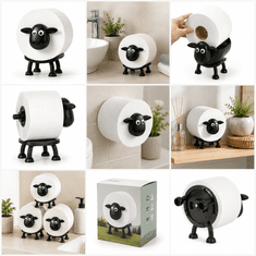 HOME & MARKER® Dekorativni držač rezervne role toaletnog papira, ovčica, bez bušenja i alata, crni ABS dizajn 16 cm | ROLLSHEEP