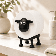 HOME & MARKER® Dekorativni držač rezervne role toaletnog papira, ovčica, bez bušenja i alata, crni ABS dizajn 16 cm | ROLLSHEEP