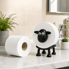 HOME & MARKER® Dekorativni držač rezervne role toaletnog papira, ovčica, bez bušenja i alata, crni ABS dizajn 16 cm | ROLLSHEEP