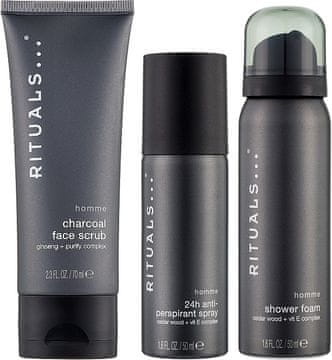 Rituals Homme Muški set Pjena za tuširanje 50 ml + Dezodorans 50 ml + Piling za lice 70 ml (8719134185249)