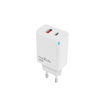maXlife Maxlife MXT-09-45AC GaN mrežni punjač USB-C PD/QC + USB-A 45W, bijeli