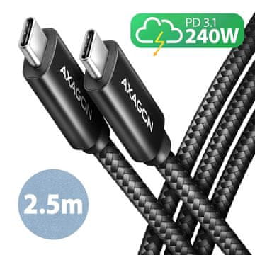 slomart AXAGON BUCM2-CM25AB USB-C na USB-C kabel, 2.5m, 5A, 240W PD, crni