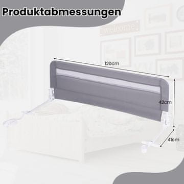 Northix Sklopiva ograda za dječji krevetić, 120 cm, siva, periva navlaka