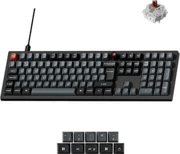 Keychron V6 8K žičana mehanička tipkovnica, 100% pune veličine, smeđi prekidači, crna (V6W-D3-UK)