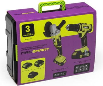 NAC SMART NS-SET2-20V akumulatorski odvijač + kutna brusilica + 2 x baterije + 20V brzi punjač (5905842533387)