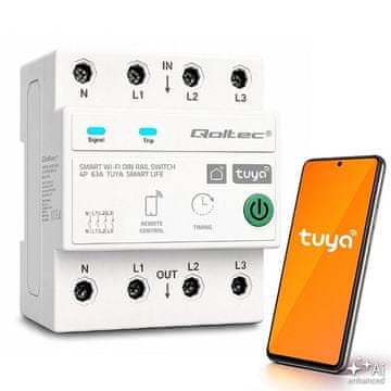 Qoltec Qoltec trofazni Wi-Fi relej 63A na DIN šinu, s timerom, Tuya/Smart Life kompatibilan