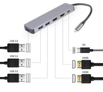 Gembird GEM A-CM-COMBO3-03 USB-C 3u1 adapter (Hub + HDMI 4K + PD 100W)