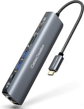 slomart CableCreation USB-C Hub, 7-u-1 Multiport adapter, HDMI 4K 60Hz, Ethernet 1Gbps, 100W PD