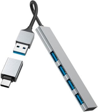 Hama Hama USB-C Hub 3.0, 4-portni, aluminij, Ultra Slim
