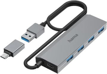 Hama Hama USB-C Hub, 4-portni (USB-A + USB-C) s napajanjem, aluminij