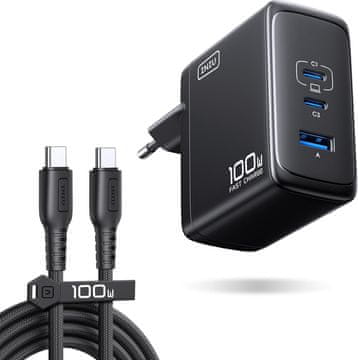 INIU INIU USB-C Punjač 100W, 3-Portni, Brzo Punjenje, 1.5m Kabel