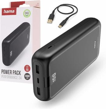 Hama Hama Power Pack 24.000 mAh, vanjski akumulator s 1x USB-C + 2x USB-A, mali