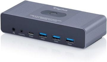 Digitus DIGITUS USB-C KVM prekidač - 2 PC-a, 2 monitora - 3x USB-A, 1x USB-C 5 Gbps