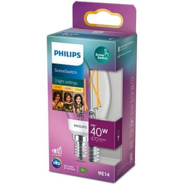 Philips LED SceneSwitch E14 P45 Crown 40-18-9W prozirna
