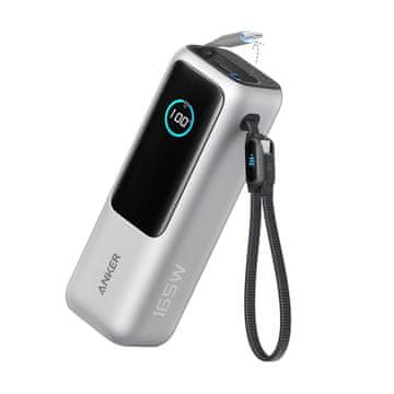 Anker punjiva baterija s ugrađenim USB-C kabelom, 165 W, 25000 mAh, srebrna (A1695H41)