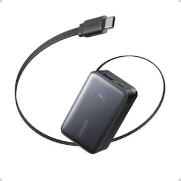 Anker Nano punjiva baterija s ugrađenim USB-C kabelom, 10000 mAh, 45 W, crna (A1638H11)