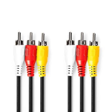 Nedis Kompozitni video kabel | 3x RCA muški | 3x RCA muški | Niklani | 480p | 1,50 m | Okrugli | PVC | Crni | Oznaka