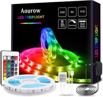 slomart Aourow LED traka 5m, RGB, daljinski upravljač, adapter za napajanje
