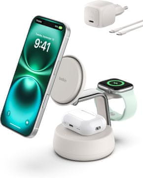 Belkin Belkin UltraCharge Pro 25W 3-u-1 Qi2.2 bežični stalak, pješčana boja