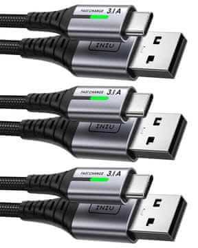 INIU INIU Kabel USB-A na USB-C, 3 komada (2m+2m+0,5m), brzo punjenje