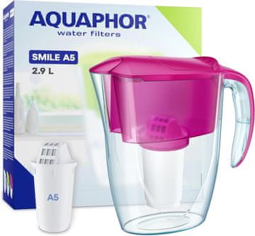 Aquaphor AQUAPHOR Smile Ciklama vrč za filtriranje vode 2,9L s 1x A5 filterom - roza