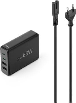 Hama Hama 4-portni USB GaN punjač 65W, USB C PD/USB A