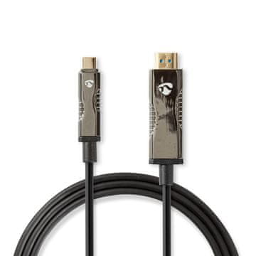 Nedis Aktivni optički USB kabel USB C muški HDMI konektor 18 Gbps 50 0 m Okrugli PVC Crni Poklon kutija