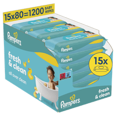 Pampers Fresh Clean Baby maramice za bebe, 15 pakiranja = 1.200 komada