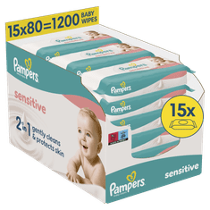 Pampers Sensitive Baby maramice za bebe, 15 pakiranja = 1.200 komada