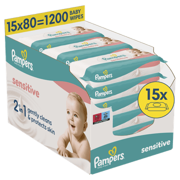Pampers Sensitive Baby maramice za bebe, 15 pakiranja = 1.200 komada