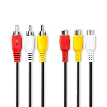 Nedis Kompozitni video kabel | 3x RCA muški | 3x RCA ženski | Niklani | 480p | 5,00 m | Okrugli | PVC | Crni | Omotnica