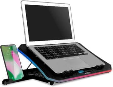 Krom KROM KOOLER stalak za prijenosno računalo do 19,6" s RGB, držačem za mobitel, LCD