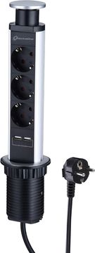 slomart Electraline 62557 Stolna utična letva s 3 utičnice + 2 USB, uvlačiva