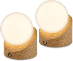 BRILONER BRILONER 2x Mini LED stolna lampa, kugla, izgled drva, na dodir