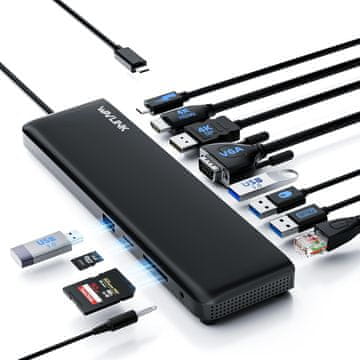 WAVLINK WAVLINK USB-C Docking Station za 3 monitora, HDMI/DP/VGA, 100W PD