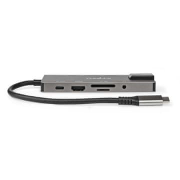 Northix USB višeportni adapter USB 3 2 Gen 1 USB C muški HDMI izlaz RJ45 ženski SD 2x USB C 3 5 mm ženski 3x USB A ženski 5 Gbps 0 20 m Okrugli Pozlaćeni PVC Antracit Kutija