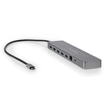Northix USB višeportni adapter USB 3 2 Gen 1 USB C muški Micro SD RJ45 ženski SD 2x HDMI 2x USB C 3x USB A ženski 0 40 m Okrugli Pozlaćeni TPE Antracit Kutija
