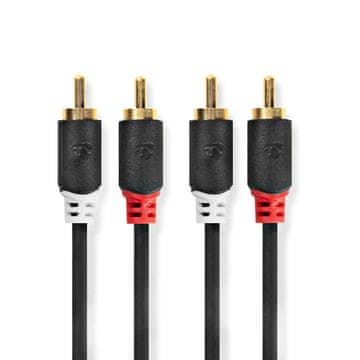 Nedis Stereo audio kabel | 2x RCA muški | 2x RCA muški | Pozlaćeni | 1,00 m | Okrugli | Antracit | Kutija
