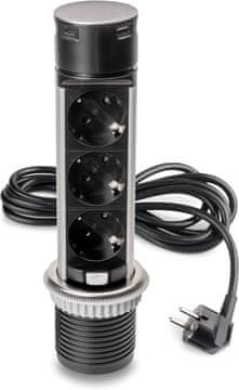 EMUCA Emuca Vertikalni Multi-utičnica Push 60mm, 3x Schuko, 1x USB-A, 1x USB-C