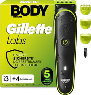 Gillette Gillette Labs i3 Body + Intimate Trimer za muškarce, crna/zelena