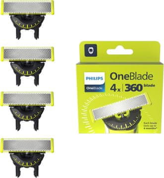 Philips Philips OneBlade Original 360 Oštrice, 4 kom - Kompatibilno sa svim OneBlade modelima