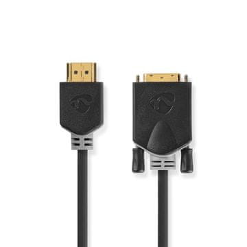 Nedis HDMI kabel HDMI konektor DVI D 24 1 pinski muški 1080p Pozlaćeni 2 00 m Ravni PVC Antracit Kutija za prozor s Euro bravom