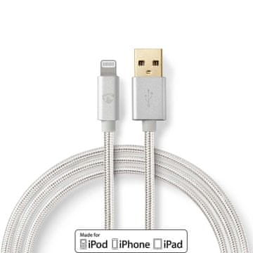 Nedis Lightning kabel | USB 2.0 | Apple Lightning, 8-pinski | USB-A muški | 480 Mbps | Pozlaćen | 1,00 m | Okrugli | Pleteni / Najlon | Aluminij | Karton s prekrivenim prozorčićem