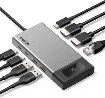 Belkin Belkin USB C Hub 8-u-1, Docking Station 100W PD, 2 zaslona