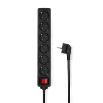 Nedis Produžna utičnica Tip F CEE 7 7 6 polna 1 50 m 3680 W 16 A Vrsta uzemljenja Bočni kontakti 230 V AC 50 60 Hz Kut utičnice 45 H05VV F 3G1 5 mm² Prekidač za uključivanje isključivanje Crna