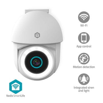 Nedis Vanjska kamera SmartLife Wi Fi Reflektor 3MP Full HD 1296p Pomicanje naginjanje IP65 Cloud microSD Onvif 5 V DC Senzor pokreta Noćni vid Bijela