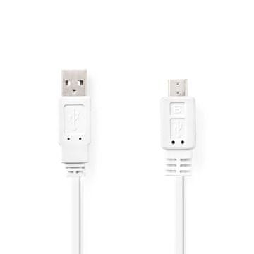Nedis USB kabel USB 2 0 USB A muški USB Micro B muški 480 Mbps Niklani 1 00 m Plosnati PVC Bijeli Plastična vrećica